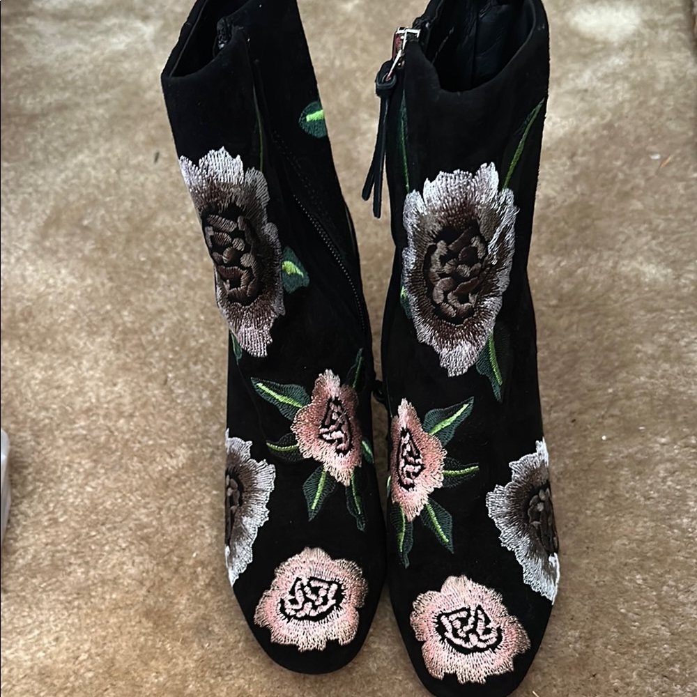 Rebecca Minkoff Embroidered Floral Black Ankle Boots